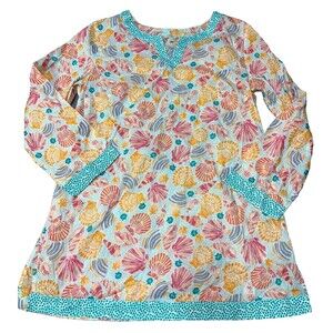 Talbots Seashell Print Tunic Top Blouse Beach Nautical Shells Cover-up Size L